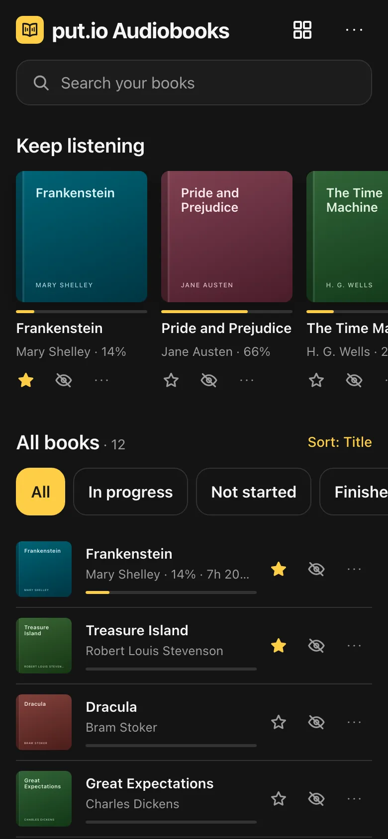 Library as a compact list showing time left